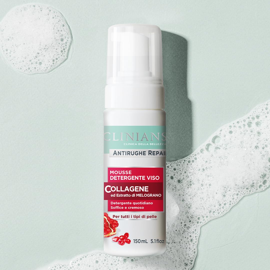 CLINIANS | Mousse Detergente Viso Antirughe Repair, Dermatologicamente Testato, Formula Delicata, Made in Italy, 150 ml