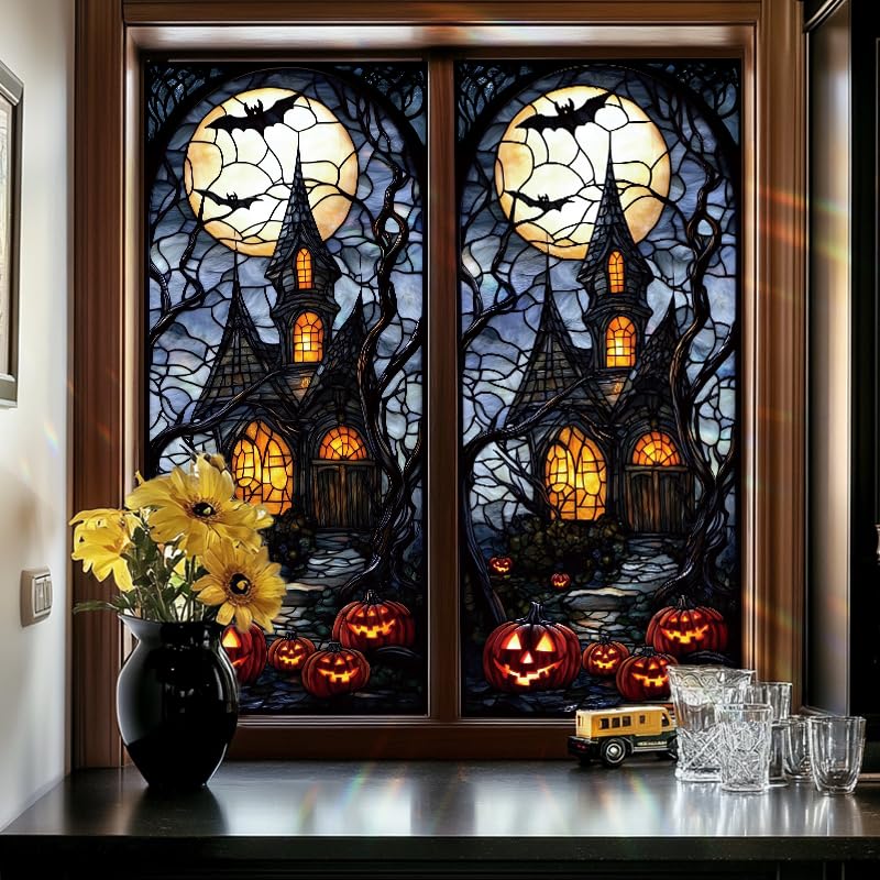 Película para ventana estilo vitral casa embrujada Halloween 17.71x39.97 pulg miniatura 7