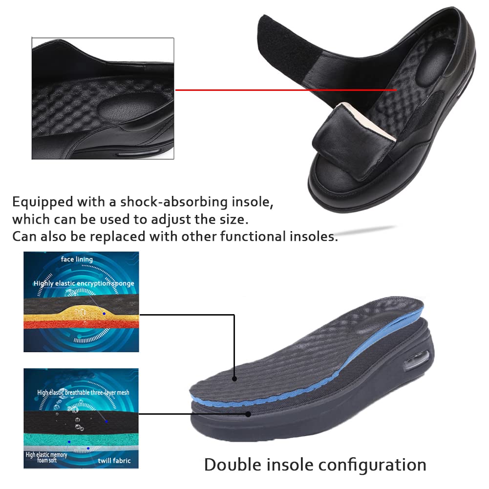 Zapatos Ortopédicos Diabéticos Edema Piel Zapatos Ancianos Pies Hinchados Fascitis Plantar Zapatillas Al Aire Libre Juanetes Zapatillas Cojín de Aire para Caminar,Negro,46EU