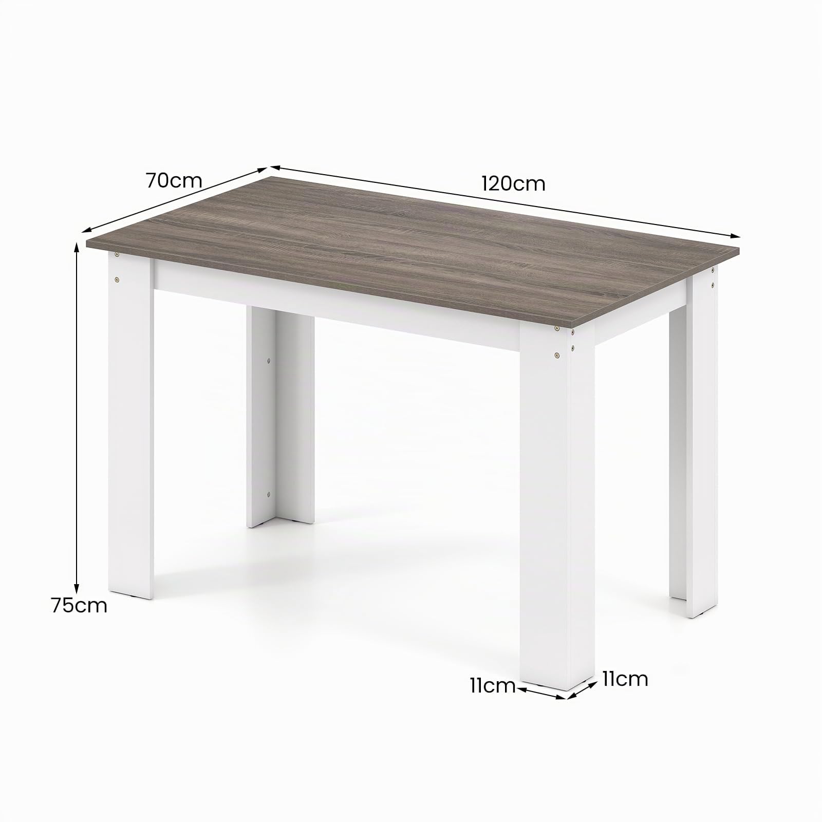 GIANTEX Tavolo da Pranzo Rettangolare in Legno, 120 x 70 cm, per 4-6 Persone, Scrivania per Sala da Pranzo e Cucina, Bianco + Grigio