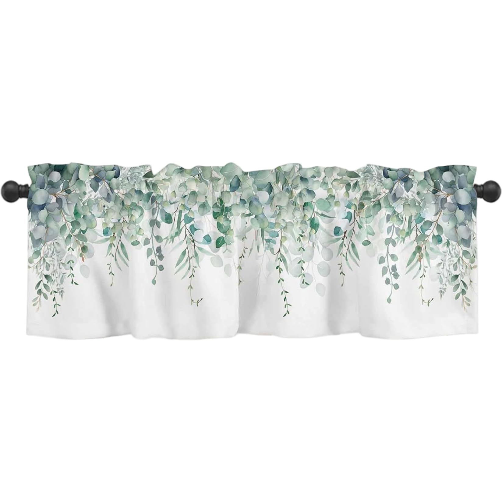 Cakeeyum Green Curtain Valance 18X54 Inch Eucalyptus Leaves Kitchen Curtains Valances Rod Pocket Window Curtain For Kitchen Bathroom