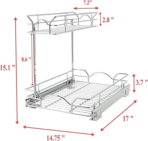 Miniatura 2 de OCG Organizador de gabinete para debajo del fregadero, estante extraíble de dos niveles (14.75 pulgadas de ancho x 17 pulgadas de profundidad),