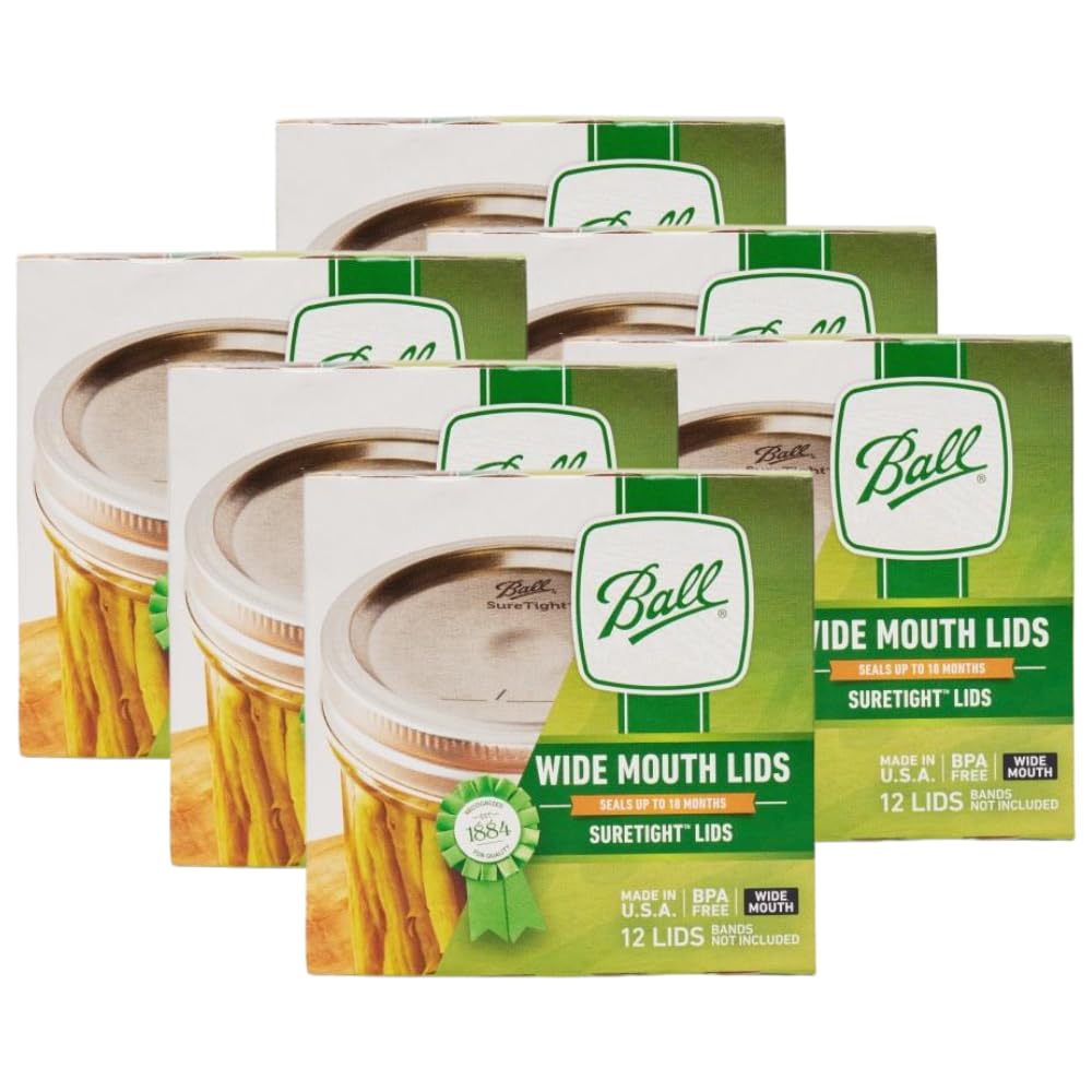 Ball Wide Mouth Lids for Glass Mason Jars, Used for Canning, Pickling, Juice, Jam, Jelly 12-Count, Pack of 6 (72-Lids Total)