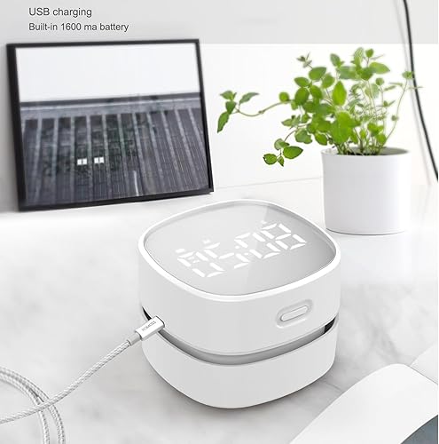 Miniatura 2 de ODISTAR Aspirador de mostrador, mini barredora de polvo de mesa con temporizador digital, resistencia de hasta 400 minutos, giratorio 360 para