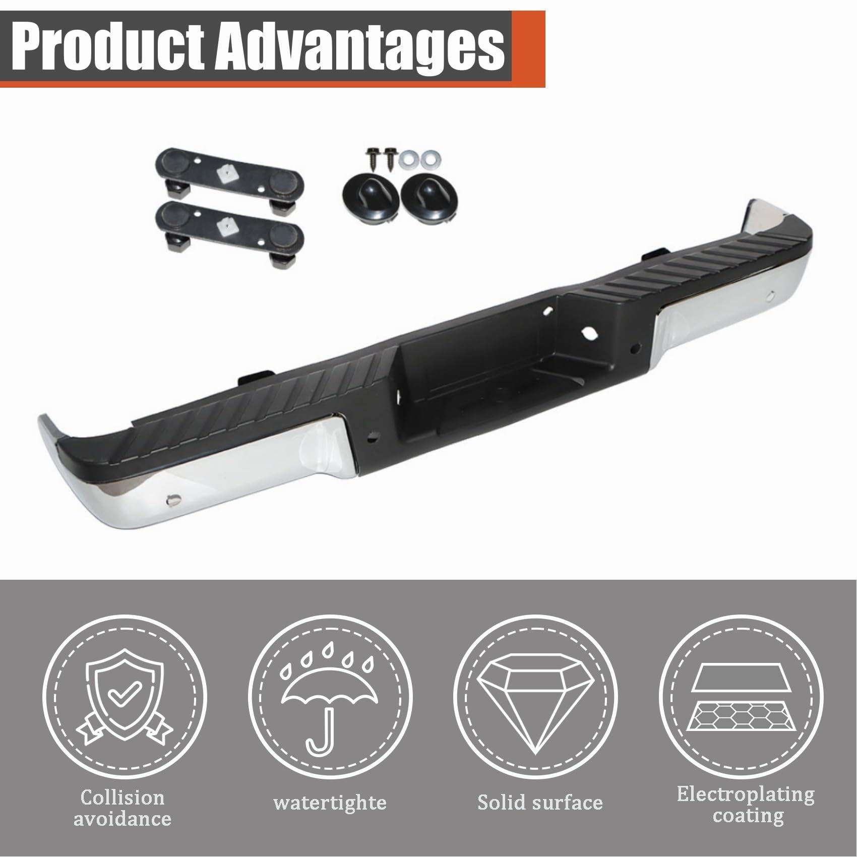 Chrome Rear Bumper Replacement For 2009-2014 Ford F-150 Styleside – With Parking Sensor Holes, Direct Bolt-On