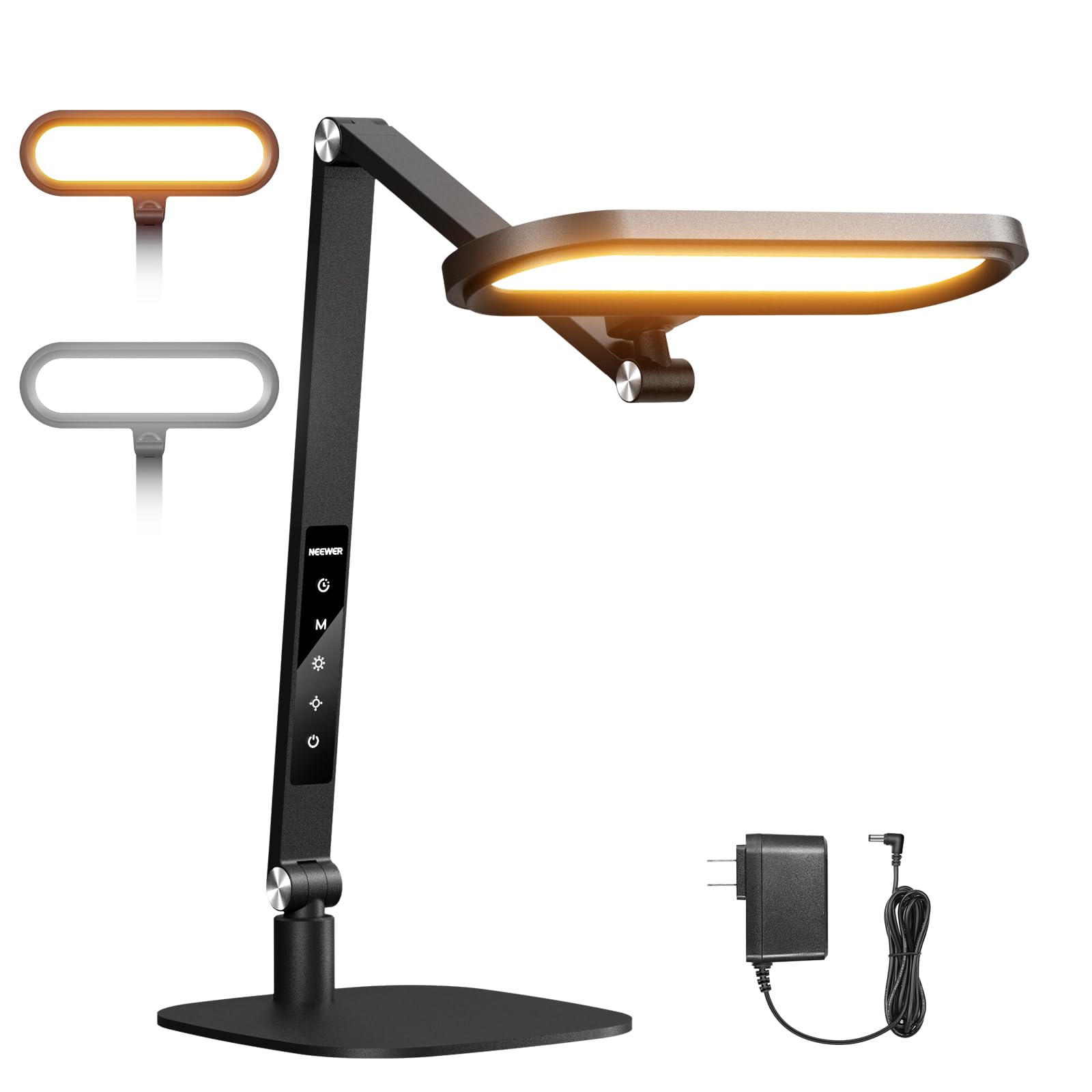 NEEWER Basics 16W Desktop LED Lamp for Home Office Video Conference Reading Lighting, Bi Color Eye Caring Foldable Dual Sided Dimmable Touch Ring Light with Desk Stand/Memory/Timer CRI95, FR16-image-30