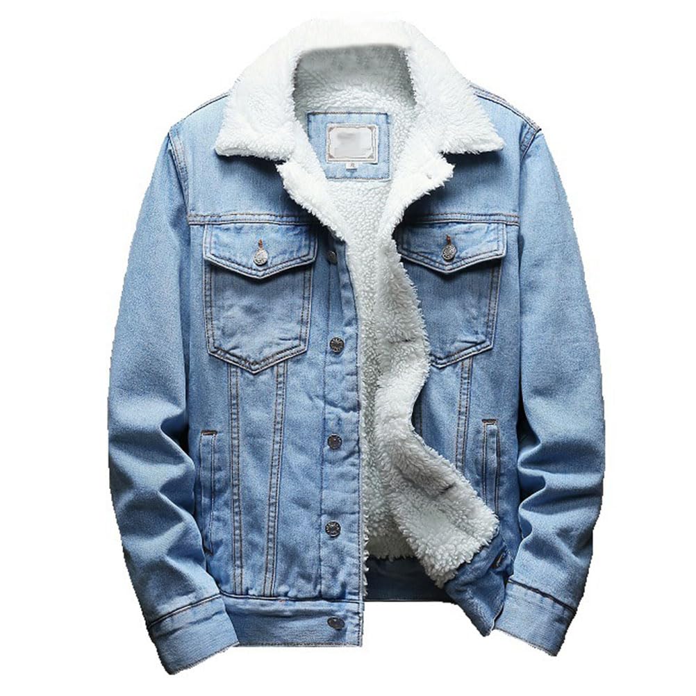 Chaqueta Vaquera Hombre Invierno Cálido Denim Chaqueta Térmico Sherpa Trucker Chaqueta Retro Abrigo Invierno Casual Abrigos Felpa con Bolsillos Chaqueta Vaquera con Forro