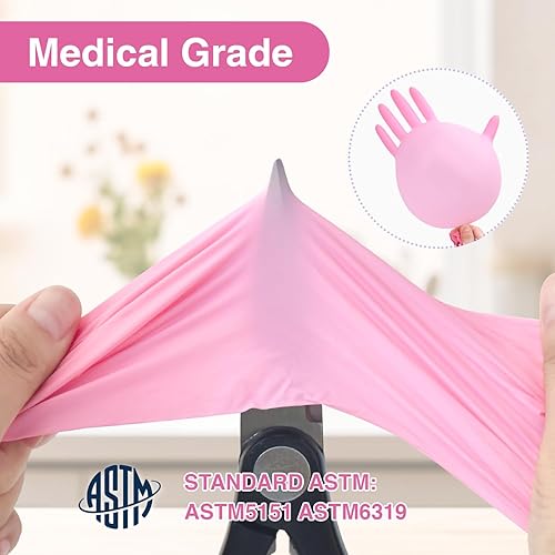 Miniatura 3 de Schneider - Guantes desechables de nitrilo de 4 mil, color rosa, libres de látex y polvo, guantes para cocinar, limpiar y examinar