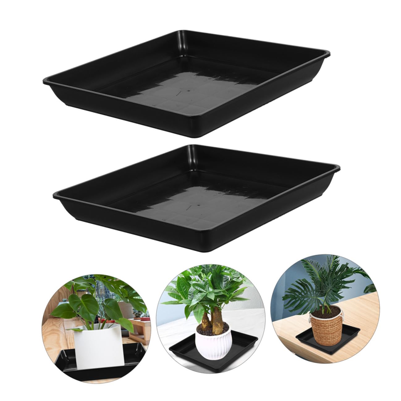 3 Bandejas de Goteo para Macetas de Plástico Negro Rectangular, Accesorio para Jardín Que Recoge el Exceso de Agua y Mantiene Limpio el Suelo o Escritorio