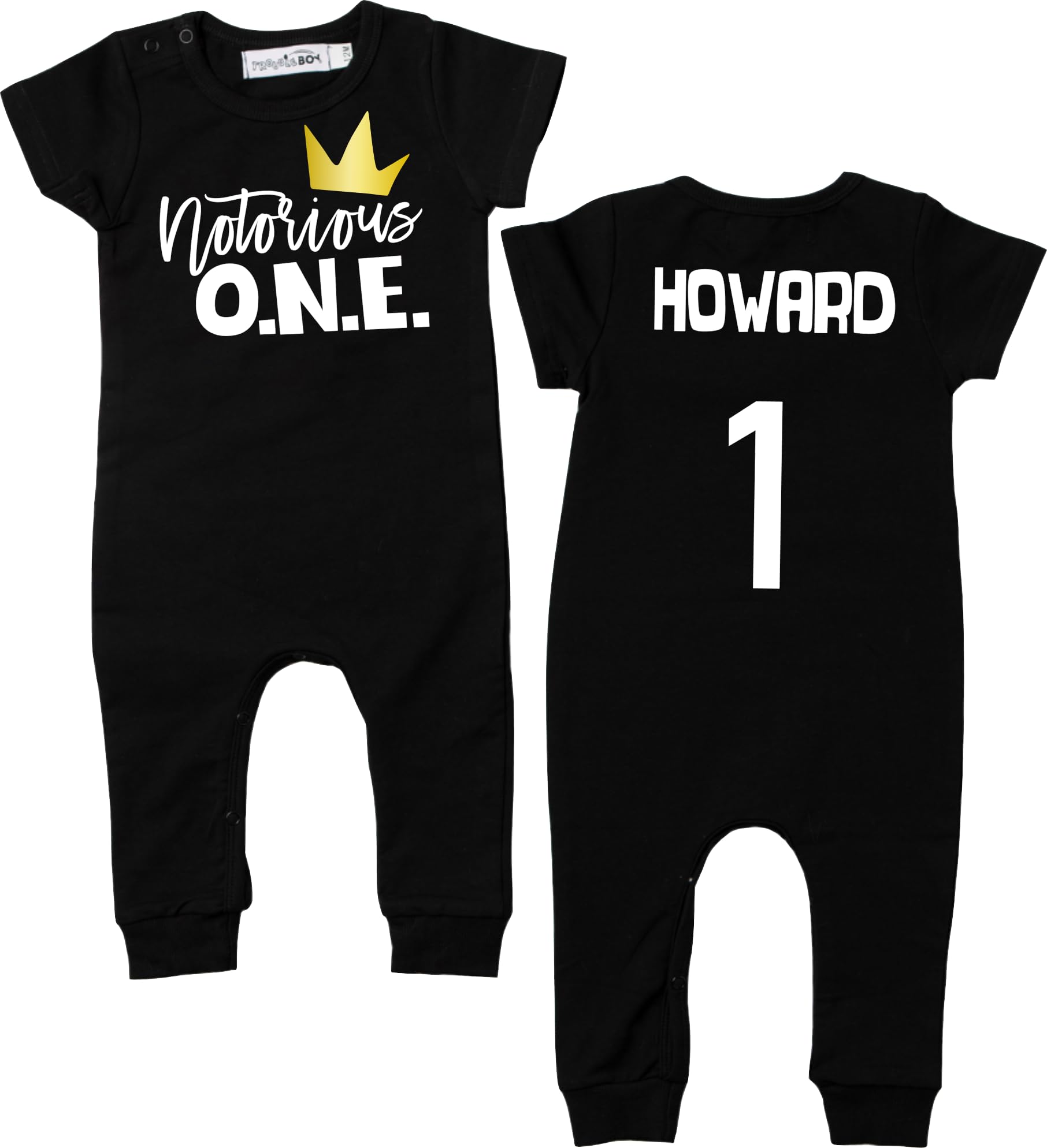 The Notorious One First Birthday Hip Hop Personalized Slim Fit Baby Romper. (12M, Black)
