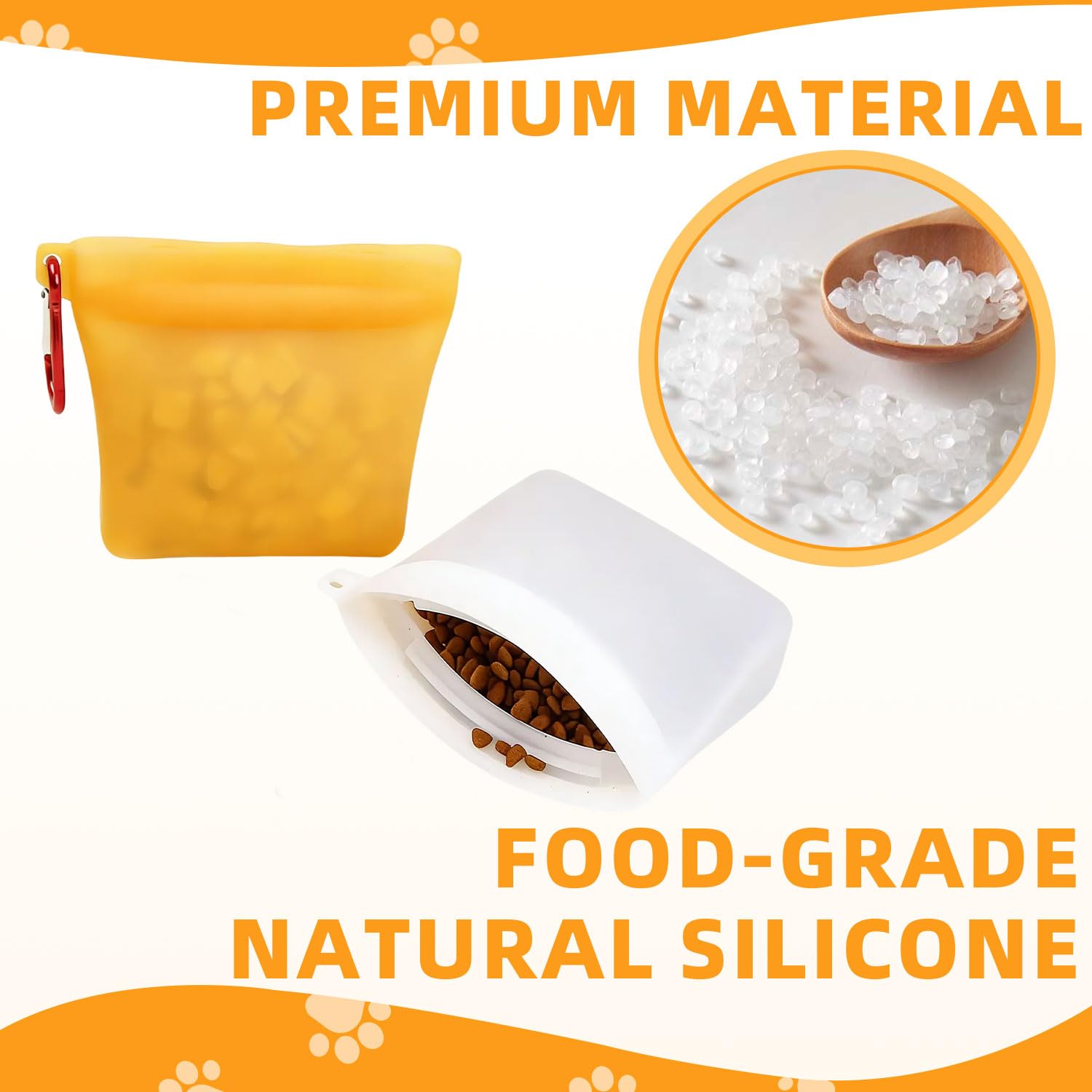 2 sztuki silikonowych worków na karmę dla psów, przenośne, silikonowe worki na karmę dla psów, wodoodporne worki na karmę dla psów, na trening szczeniaka lub wędrówki z psem, pomarańczowe i białe