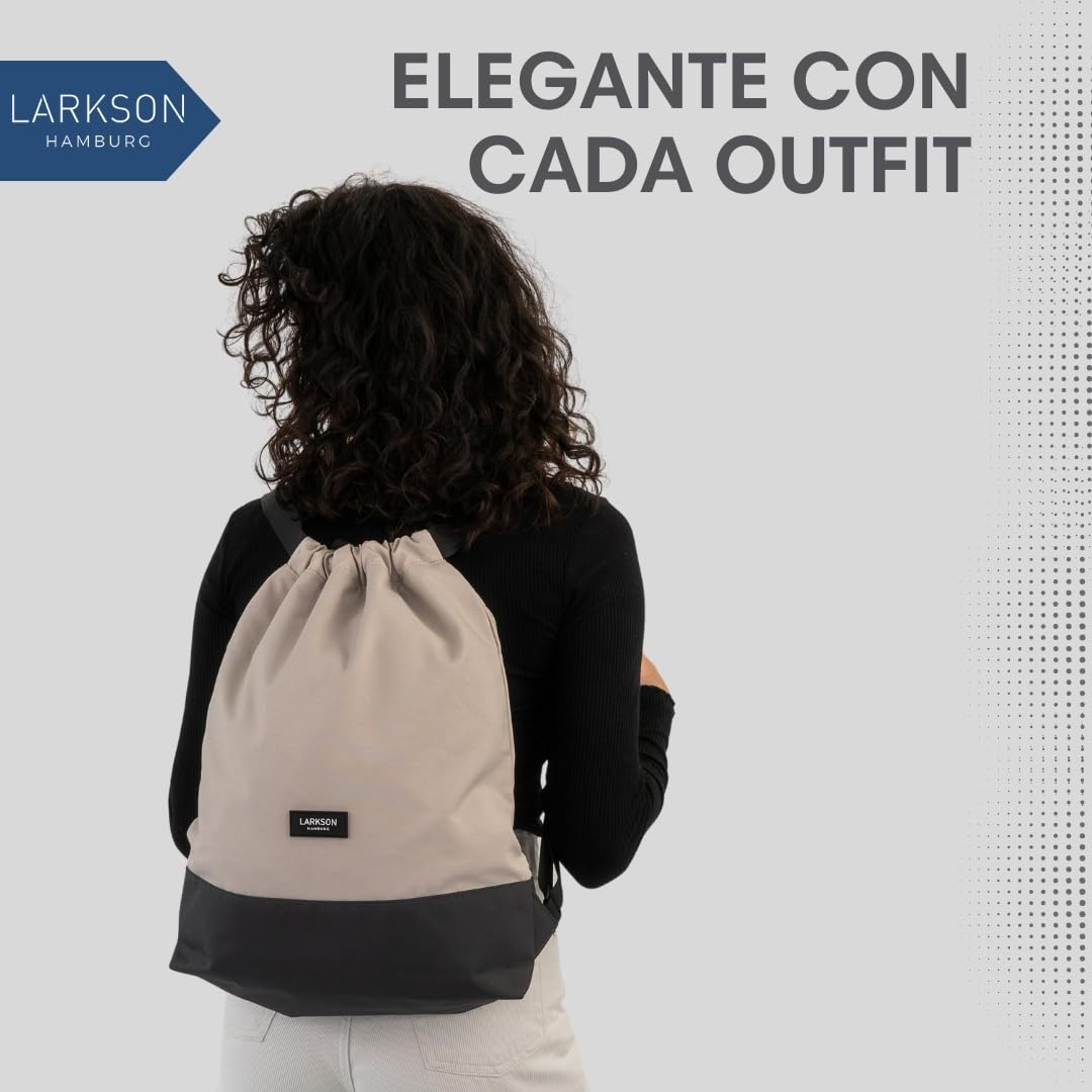 LARKSON Bolso de Deporte para Hombre y Mujer Beis Gris - No 7 - Bolsa para niños con Cordón - Mochila pequeña de tela para el Gimnasio - Material reciclado — view 7