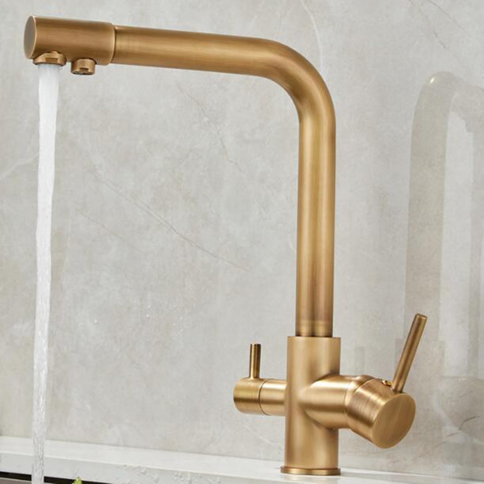 Rubinetto Miscelatore Moderno per Cucina e Bagno a 3 Vie, lavello in Ottone Anticato, Girevole, Foro Singolo - Anticato