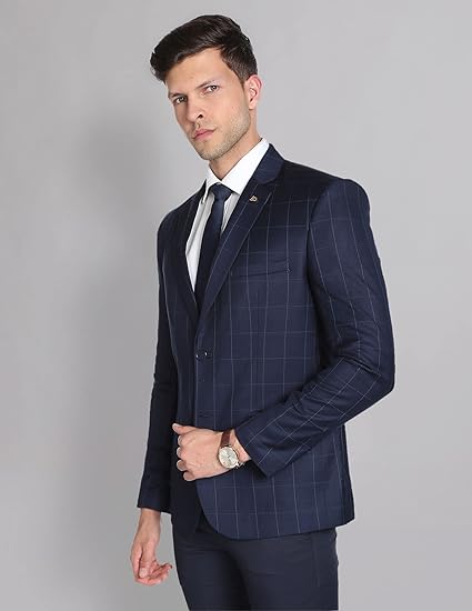 AD by Arvind Arivnd Men Blue Regular Fit Formal Blazer