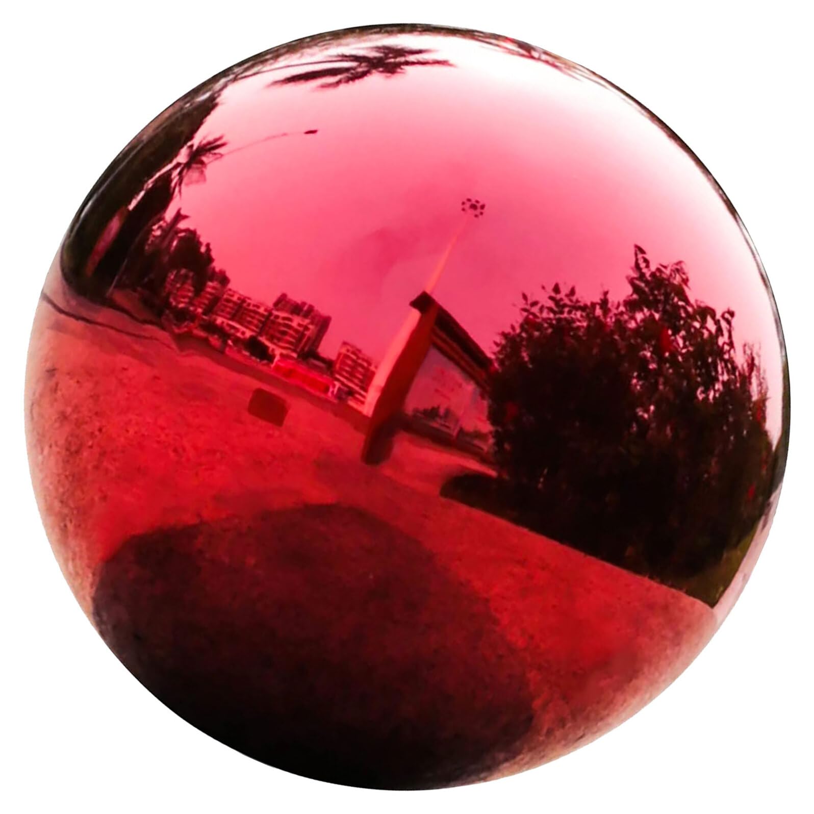 Boule Miroir Décorative Rouge Acier Inoxydable Poli Sphère Réfléchissante pour Jardin Terrasse Piscine et Décoration Extérieure