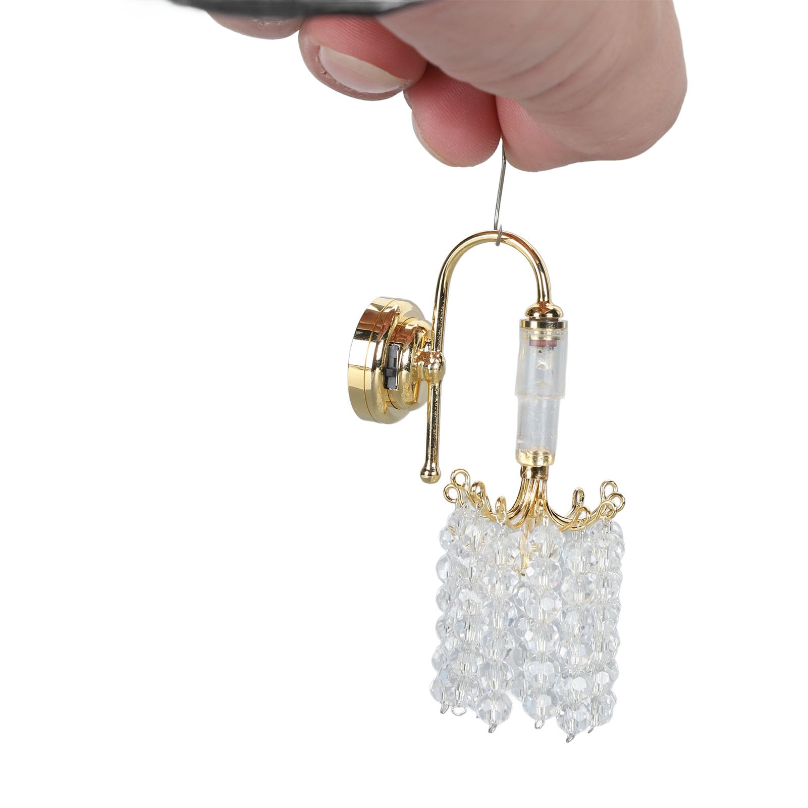 Asixxsix Luci per Casa delle Bambole, Lampada da Parete in Miniatura in Scala 1:12 Alimentata a Batteria CR1632 130mAh con Perline Acriliche con Base in Metallo per l'arredamento della Camera da