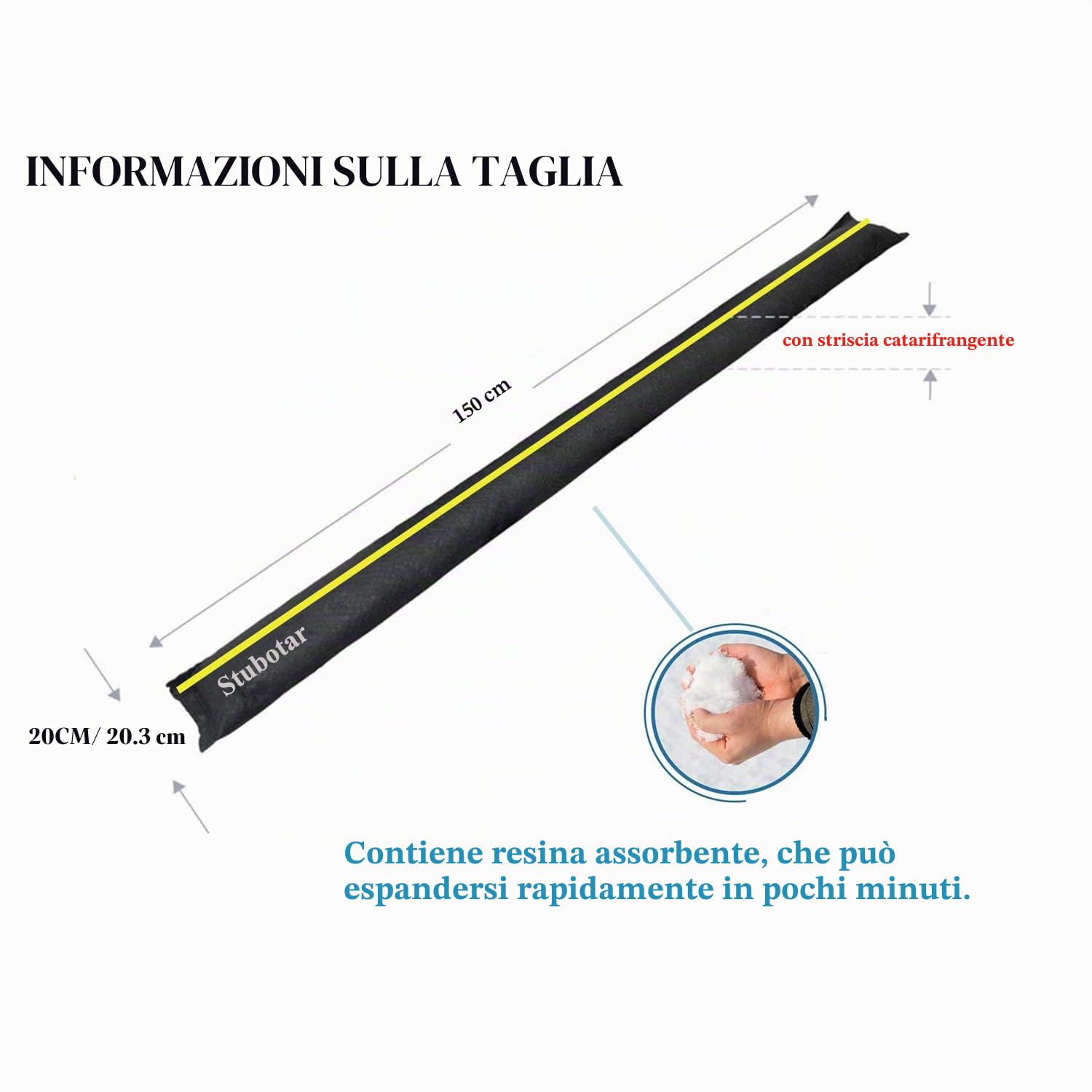 2PCS Barriera contro gli allagamenti, si attiva con l’acqua Con nastro riflettente 20x150CM