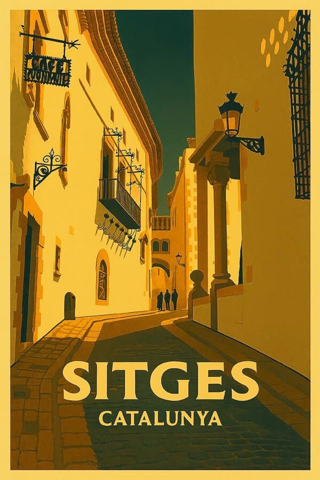 Póster antiguo de Sitges Palacio Maricel y calles con encanto para decoración vintage