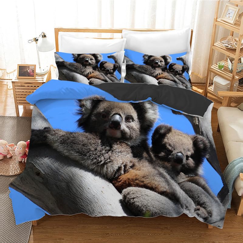 Housse de Couette 240 x 260 Parure de Lit Microfibre 110g/㎡ Design Koala Elégant