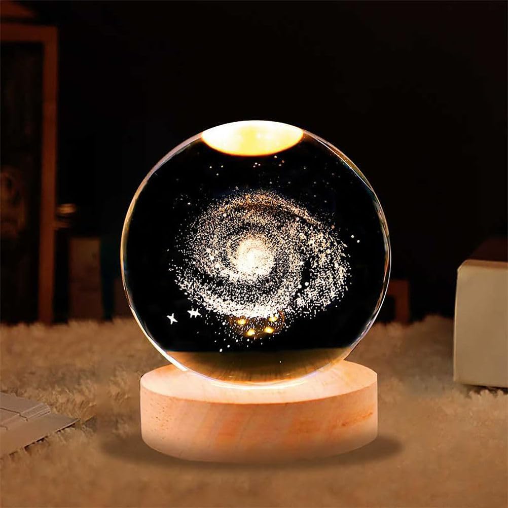 Genérico Lámpara Nocturna de Bola de Cristal Galaxia 3D, lámpara de Mesa de Vidrio con Base táctil Que Cambia de Color, decoración Modelo de Galaxia para Amigos-6 cm