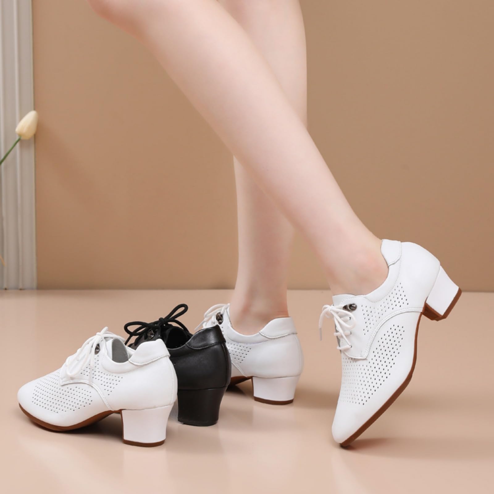 Zapatos Baile Latino Mujer Zapatos de Salsa Baile de Salón Y Tango con Cordones Transpirables para Practicar Y Bailar