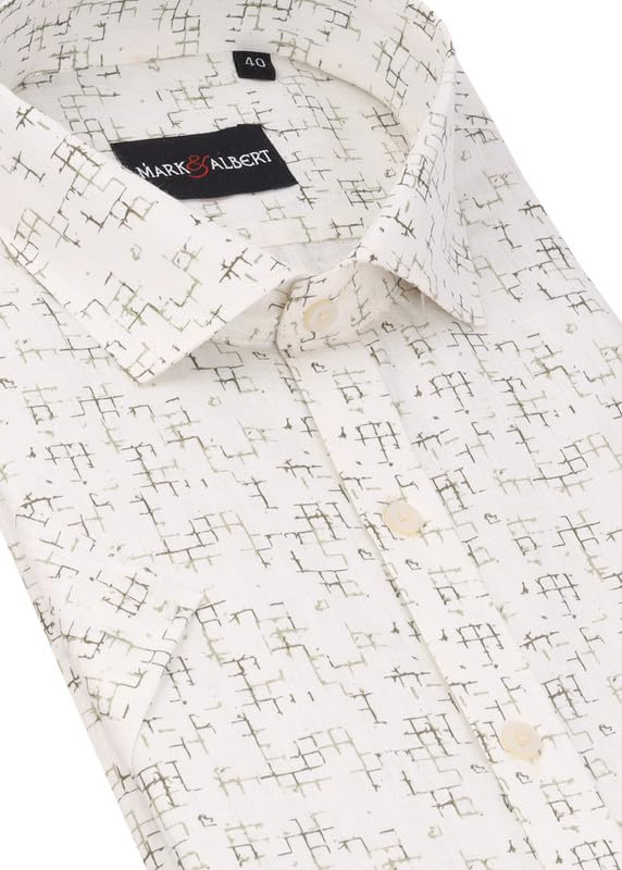 Image of Mark & Albert Men's Half Sleeve Cotton Linen Shirt Blue