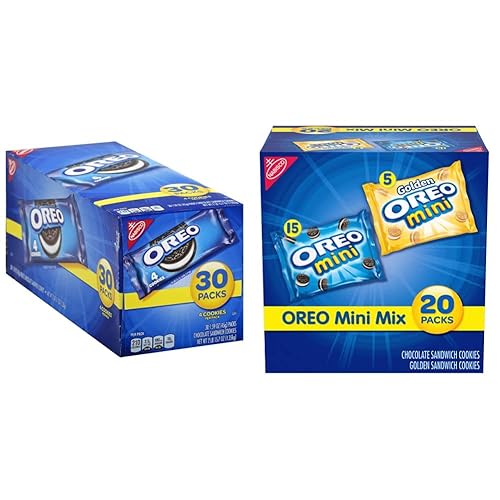 OREO - Galletas sándwich de chocolate 30 paquetes de snack de 1.59oz y paquete surtido de OREO Mini Mix 20 paquetes de snack de 1oz