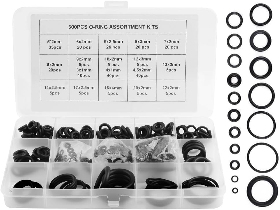 300PCS Rubber O Ring Kit,18-Size O Ring Assortment Kit Sealing Washers for Automotive Repair,AC,Air or Gas Connection,Portable O-Ring Kits Car Accessories for Most Vehicles