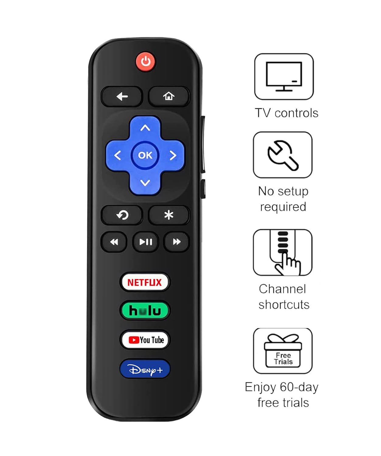 Uniwersalny pilot zastępczy do telewizora Roku, kompatybilny z telewizorami TCL/Onn/Hisense/Philips/Sharp/Westinghouse/Insignia itp. R0KU (nie do RokuStick i Box)