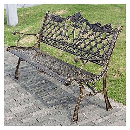 Utomhusbänk Uteplatsbänk, Verandamöbler, Utomhusträdgårdsbänk, Utemöbler Gjutjärn Verandabänk, Anti-Rost järn Konst terrassbänk (Storlek: snidad brons) (Grid brons) (Grid grön)