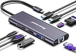 Hiearcool Hub USB C Ethernet, adaptador multiportas USBC 8 em 1, 4K @ 60 USB-C para HDMI tipo C Dock Dongle compatível com MacBook Pro Air iPad Dell Lenovo