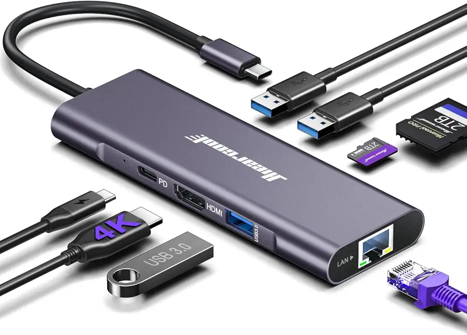 Hiearcool Hub USB C Ethernet, adaptador multiportas USBC 8 em 1, 4K @ 60 USB-C para HDMI tipo C Dock Dongle compatível com MacBook Pro Air iPad Dell Lenovo