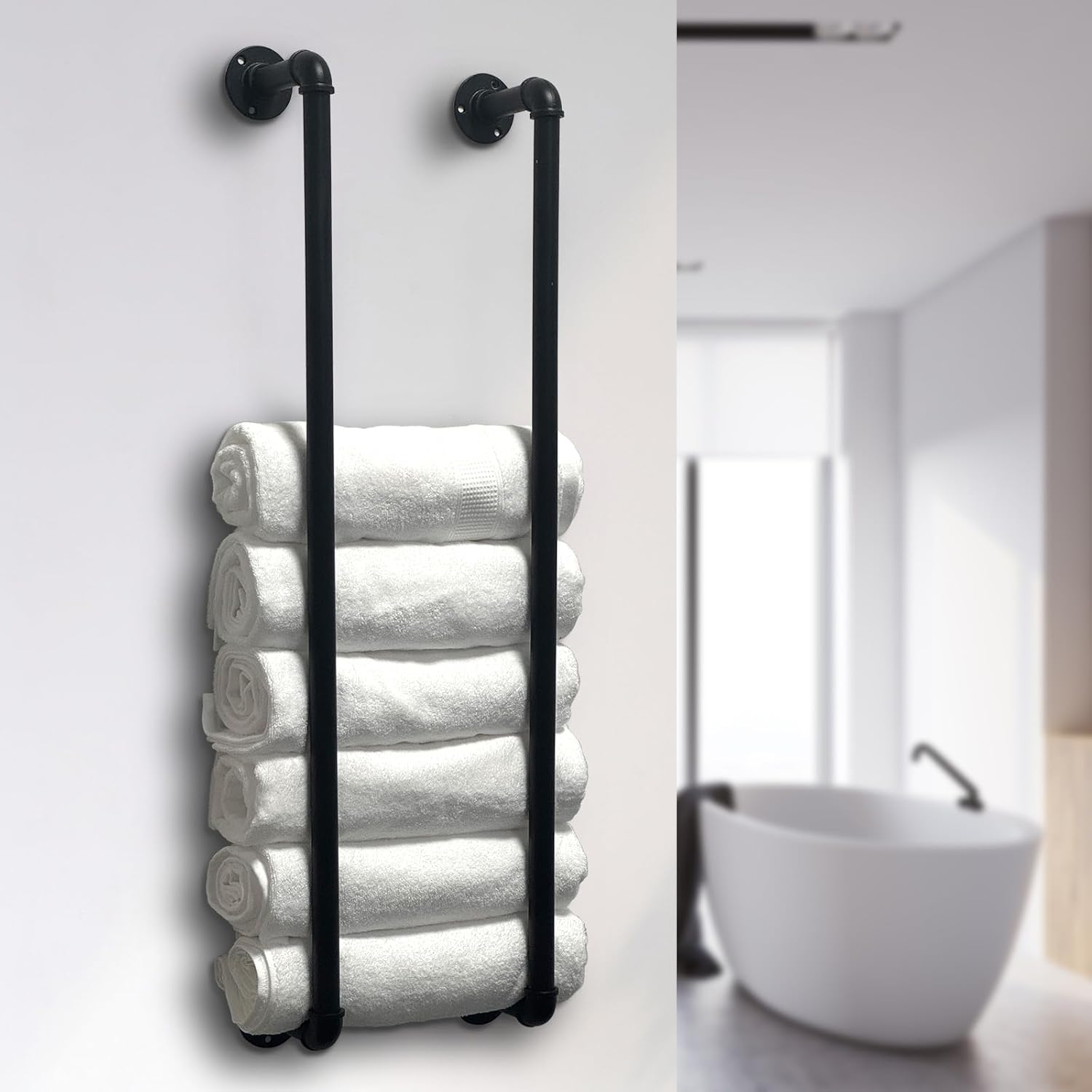 Towel Racks for Bathroom Wall Mounted,36 Inch Industrial Pipe Towel Rack Storage Organizer Hanging Towel Holder(Black)