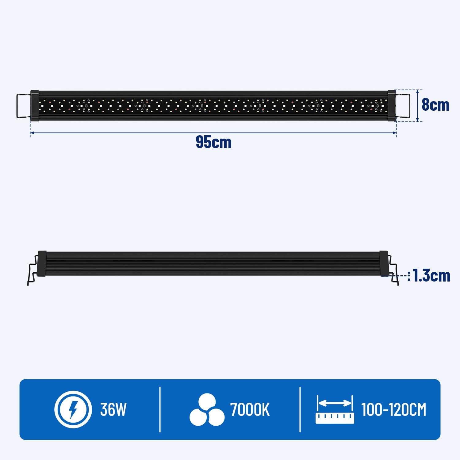 36W LED-Aquarienlicht für 100–120 cm Aquarien | RGB dimmbar Vollspektrum Pflanzenlampe mit Timer & Wasserschutz für Algen und Fische