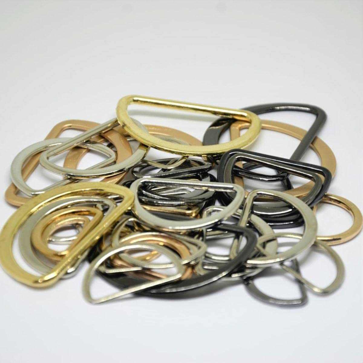 50 Uds, Hebilla de Metal de aleación, anillo en D plateado, negro y dorado, medio redondo para zapatos, bolsa, correa, bricolaje, 15/20/25/30/35/40/45 / 50MM-60MM, ORO