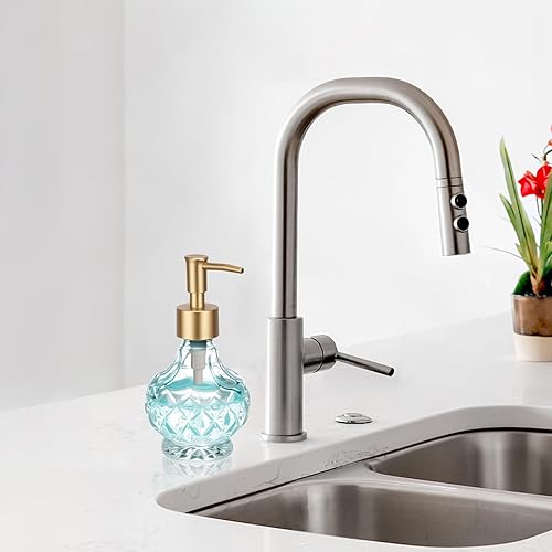 Miniatura 3 de Dispensador de jabón líquido de vidrio, dispensador de jabón reutilizable vintage de cocina de 8.5 oz con diseño de cristal transparente