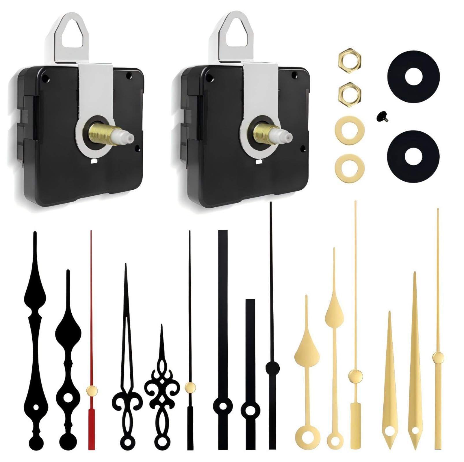 2-teiliges Quarz-Uhrwerk-Set, leiser Sweep, batteriebetriebenes Uhrwerk, Wanduhr-Motor-Ersatz, DIY-Reparaturteile mit 5 Zeigern (ohne Batterie)