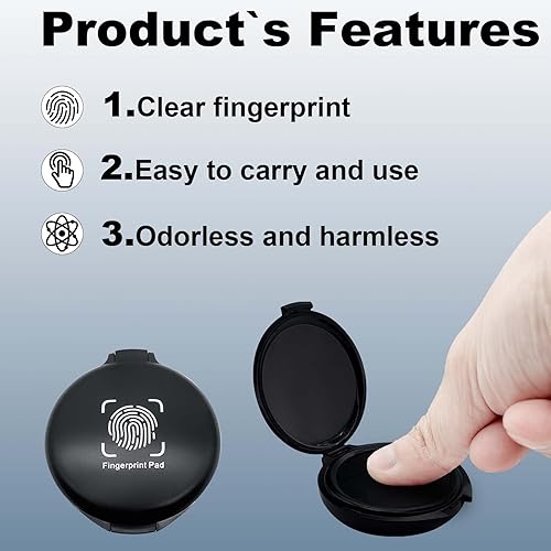 Miniatura 10 de Almohadilla de tinta de huellas dactilares, almohadilla de tinta negra para suministros notariales, kit de huellas dactilares portátil para