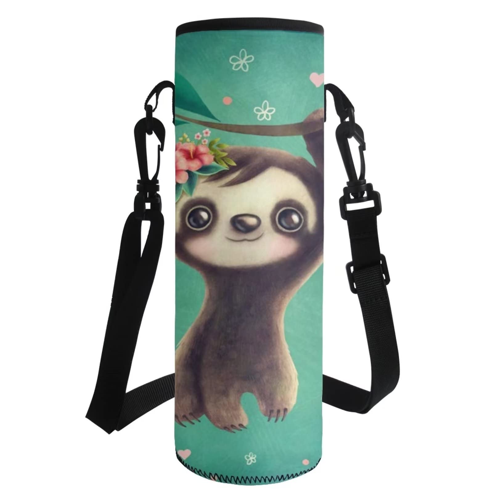 COEQINE Sloth Print Kids Girls Water Bottle Holder Cover for School Lightweight Travel Water Cup Cover Bag for Hiking