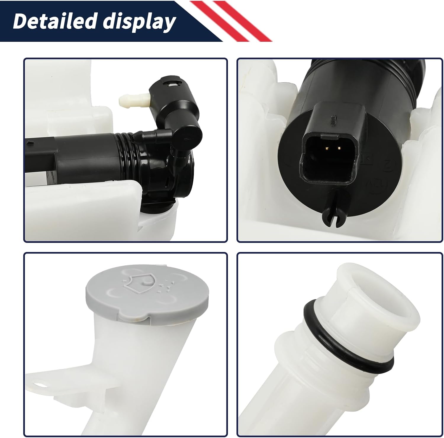 Windshield Washer Fluid Reservoir Tank Assembly Fit for Nissan Rogue 2014 2015 2016 w/(Pump/Filler Neck Inlet/Fluid Level Sensor Hole/Pipe Hose/Motor/Cap) 289104BA0A 28910-4BA0A NI1288167