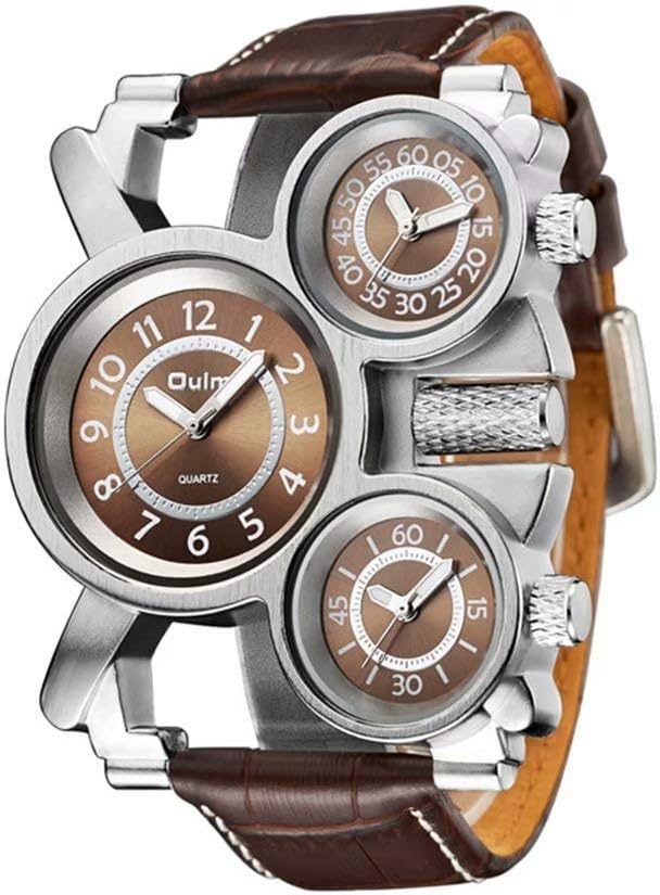Oulm Military Watches with Three Movt Design and Leather Band