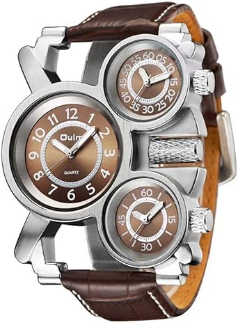Oulm Military Watches with Three Movt Design and Leather Band