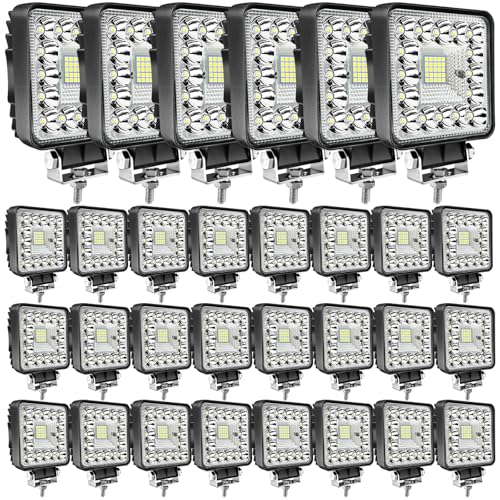 LED Light Bar MUVKQC 4.5 Inch LED Pod Lights 123W 12000lm Square Work Lights 12V 24V Cube Spotlight Waterproof Off-Road Driving Fog Light for Car Boat ATV UTV RV Golf Cart Lawn Mower (30pc)