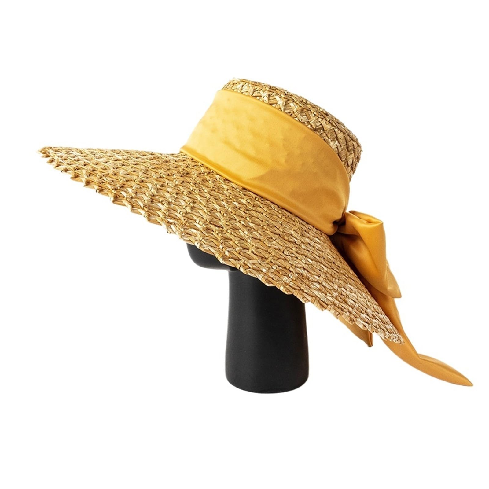 Sombrero De Paja Para Mujer Sombrero de paja pétalos tejido a mano, moda primavera y verano, con ala grande lazo for mujer, playa, sol al aire libre