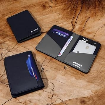 Capri Premium Men’s Wallets Slim – Handmade Real Leather Wallet – RFID Blocking Card Holder with 11 Slots – Minimalist Wallets for Men with Wooden Gift Box (Midnight Blue/Stone Grey)