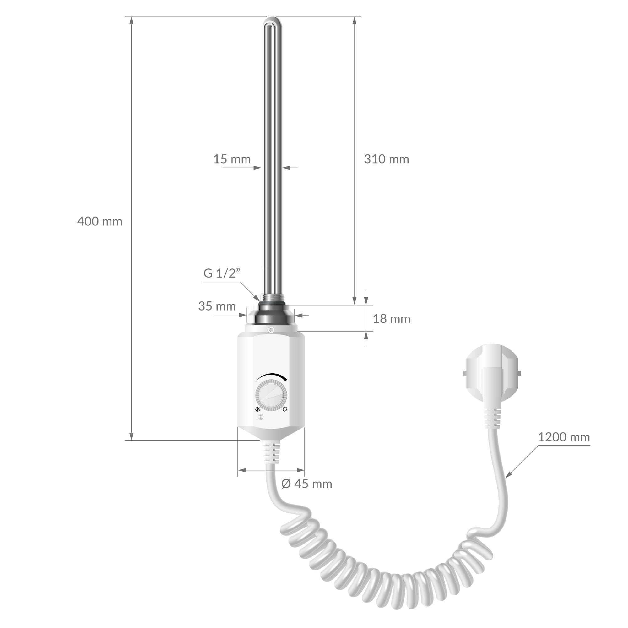ECD Germany Termostato Regulador de Temperatura para Radiadores de Baño 600 W Barra Calefactora Eléctrico 1/2" Blanco Revestimiento de Cobre Elemento Calefacción Varilla para Calefactores