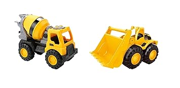 Globular Cement Mixture Bulldozer Vehicle Construction Engineering Truck Toy for Kids, Unbreakable Push and Go Truck for Kids Pull Back Pack of 2