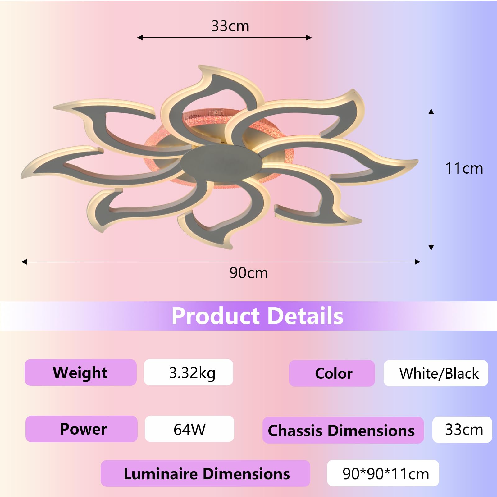 Lampara Techo RGB Luces de Techo con Flores Mando a Distancia APP Temporizador Brillo Ajustable 3 Temperaturas de Luz Nocturna y Función Memoria para Dormitorios, Blanco