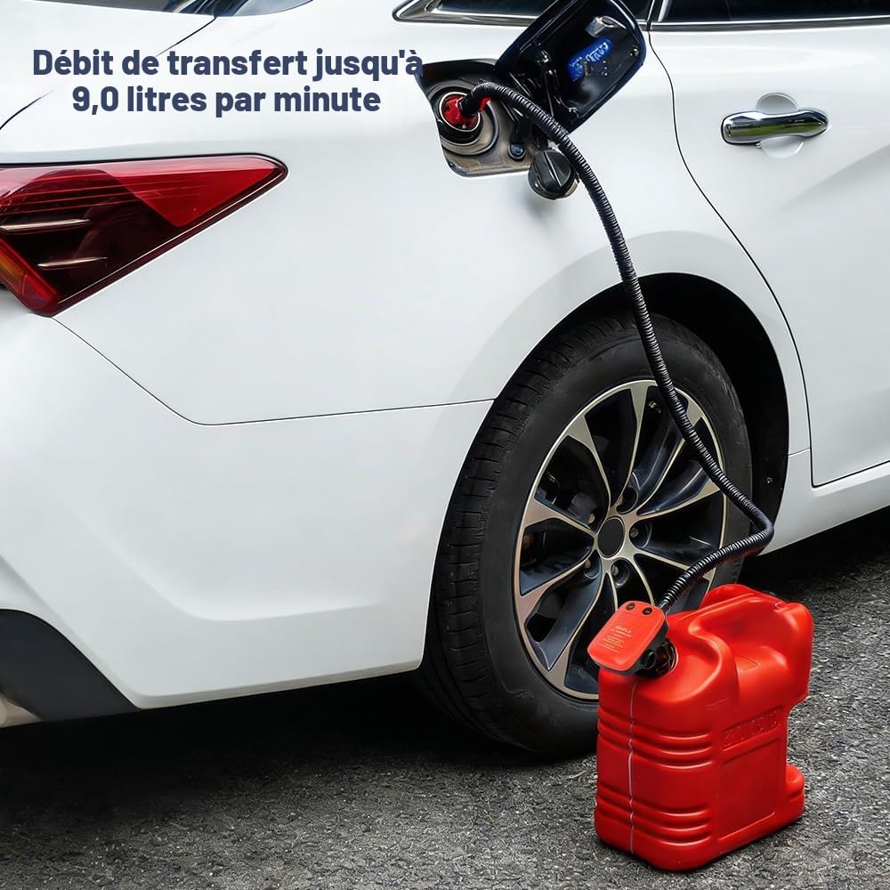 Pompe Carburant Électrique avec Stop Automatique, Pompe Essence Electrique, Pompe de Transfert de Carburant Auto Stop avec Adaptateur 3 Tailles und 1M Tuyau pour Huile Essence Diesel (9 LPM)
