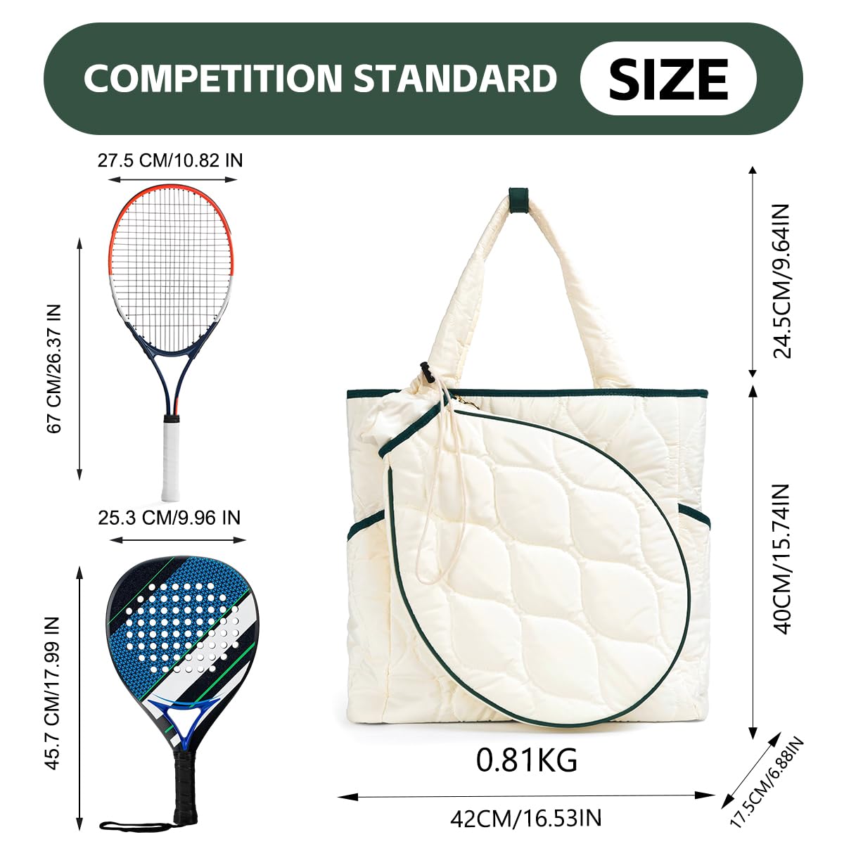 TILDOSAC 2-en-1 Tennis Tote Bag Racquet Quilted Pickleball Racquet Sacs, étanche à l'eau et léger pour Hommes et Femmes